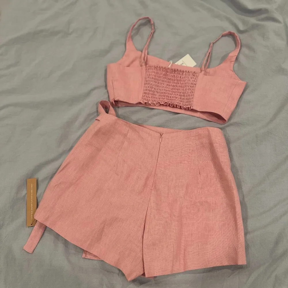 NWT Reformation France Linen Two Piece Set in Babygirl (Pink)